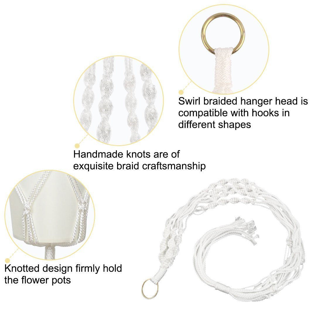 uxcell Nylon Outdoor Indoor Balcony Macrame Plant Hanger Flower Pot Holder Hanging Rope Baskets 2pcs White