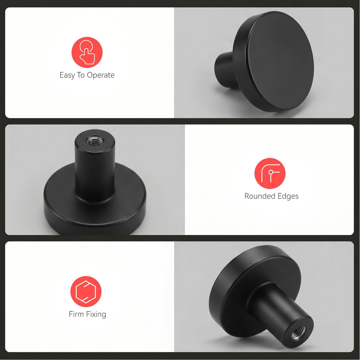 homdiy 10 Pack Black Cabinet Knobs, Round Kitchen Drawer Knobs, Matte Black Knobs for Cabinets, Metal Handles for Desk Drawers Cupboard