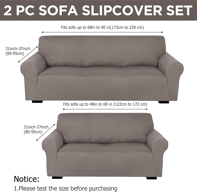 Peryiter 2 Pcs Sofa Covers Couch and Loveseat Covers Set Stretch Sofa Slipcover