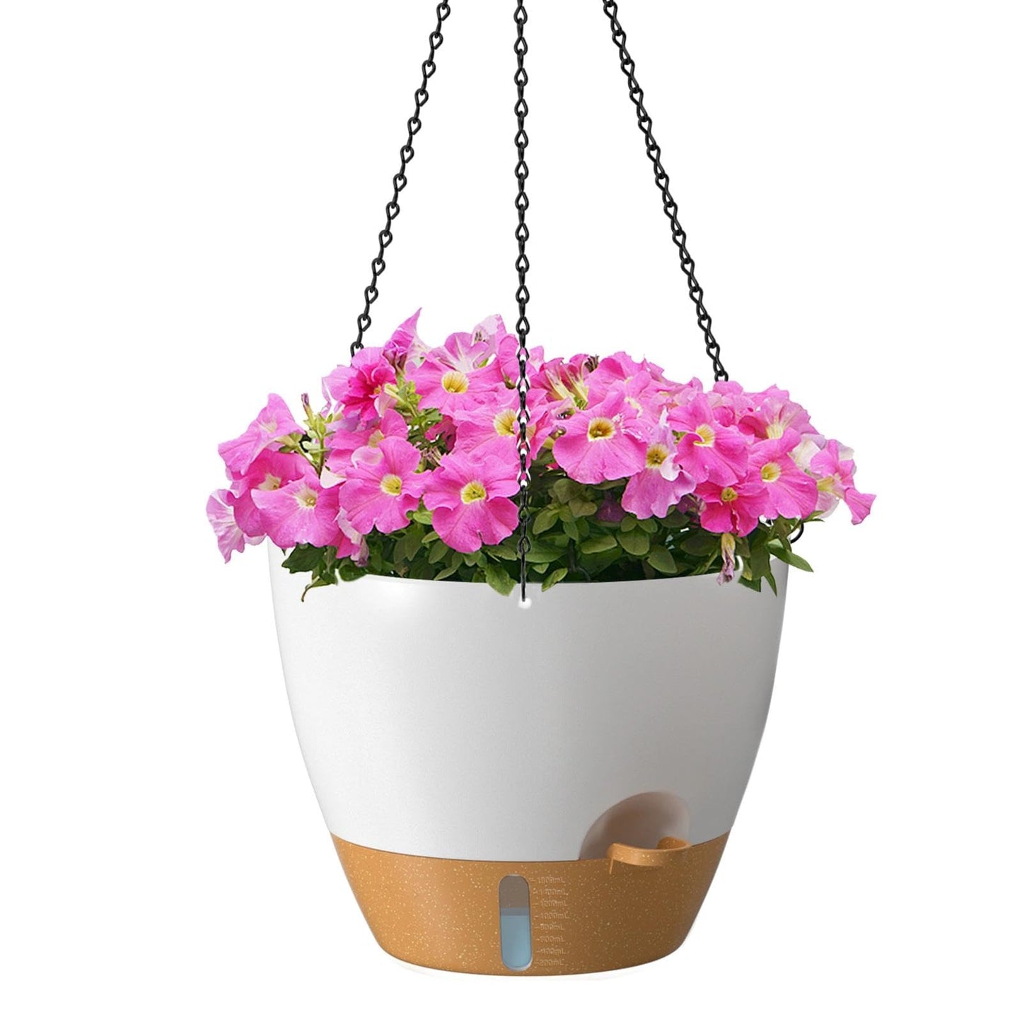 ZMTECH 12 Inch Large Self Watering Hanging Planters for Indoor Outdoor Plants - Water Level Indicator & Removable 60 Oz Reservoir, 1 Pack Plastic Hanging Basket for Window Porch Garden Balcony, White