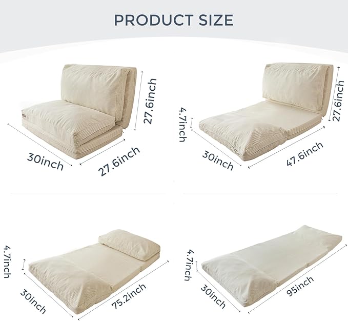 MAXYOYO Folding Sofa Bed, Floor Sofa Convertible Sleeper Chair