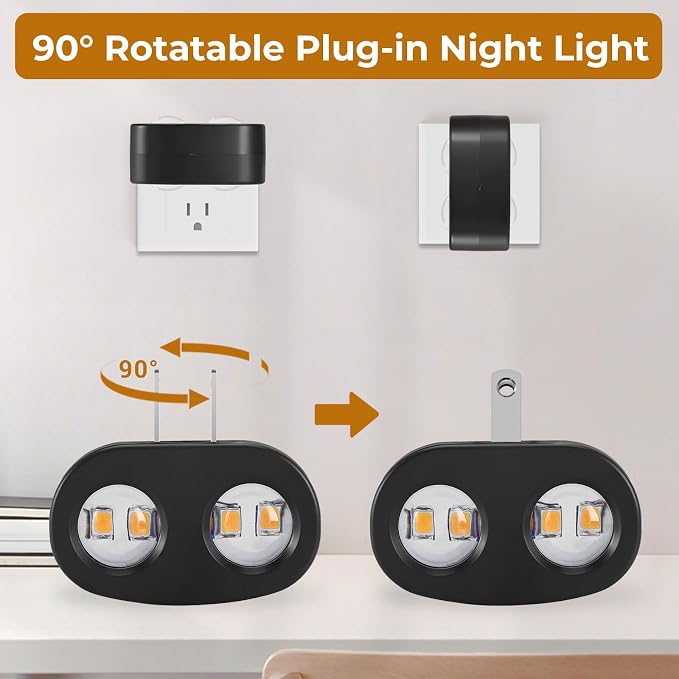 4-Pack LED Night Lights Plug into Wall, 2700K Soft White with Light Sensor, Ambient Lighting for Hallway, Bedroom, Bathroom, Nursery, Kitchen, Rotating Plug-in Night Light