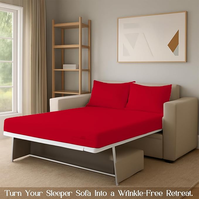 Sleeper Sofa Bed Sheet, 100% Cotton 400 Thread Count, 4 Piece Set, Deep Pocket