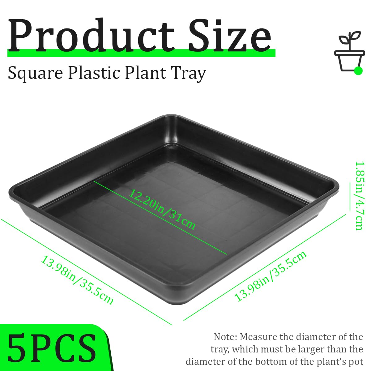 LNQ LUNIQI 5Pcs Square Plastic Plant Saucer 13 Inches Flower Pot Bottom Seat Flower Pot Tray Thick Plastic Drip Tray for Outdoor and Indoor Plant Pots（Black）