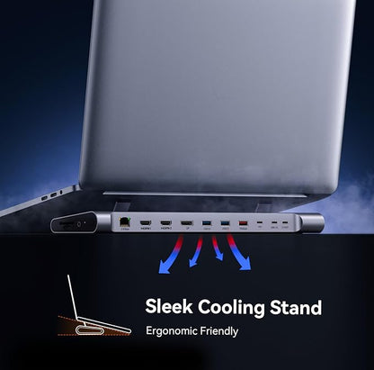 TobenONE 16-in-1 USB-C Docking Station 3 Monitors & Dual Monitor,2 HDMI+DP+6 USB Ports for Office & Home Use,Capable of 100W Power Supply & 2.5Gbps Ethernet, Used with Dell/HP/Lenovo