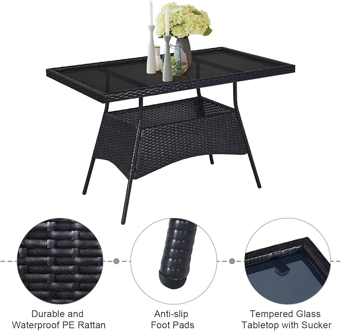 Tangkula 5 Piece Wicker Patio Dining Set, Outdoor Rattan Table & Chairs Set