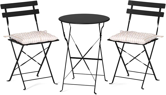 VINGLI Outdoor Folding Bistro Table and Chairs Set of 2, 3-Piece Bistro Set