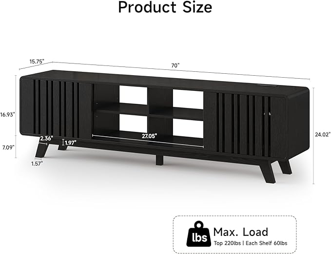 ONBRILL 70-Inch TV Stand for TVs up to 80 Inch, Mid-Century Modern Television