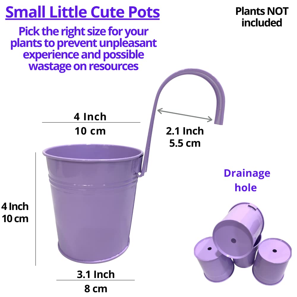 LaLaGreen Hanging Planter Outdoor - 10 Pack, 4 Inch Fence Planters Outdoor Purple Hanging Window Flower Bucket Metal Succulent Pots Balcony Railing Wall Garden Deck Porch Herb Plant Macetas Exterior