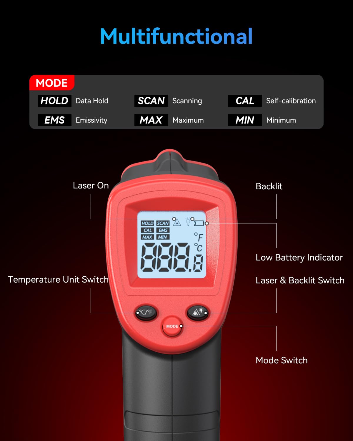 Wintact Infrared Thermometer Temperature Gun -58℉ to 1094℉, Digital IR Heat Surface Temp Gun, Non-Contact Laser Thermal Gun for Cooking Food, BBQ, Pizza Oven, Grill, Griddle Accessories