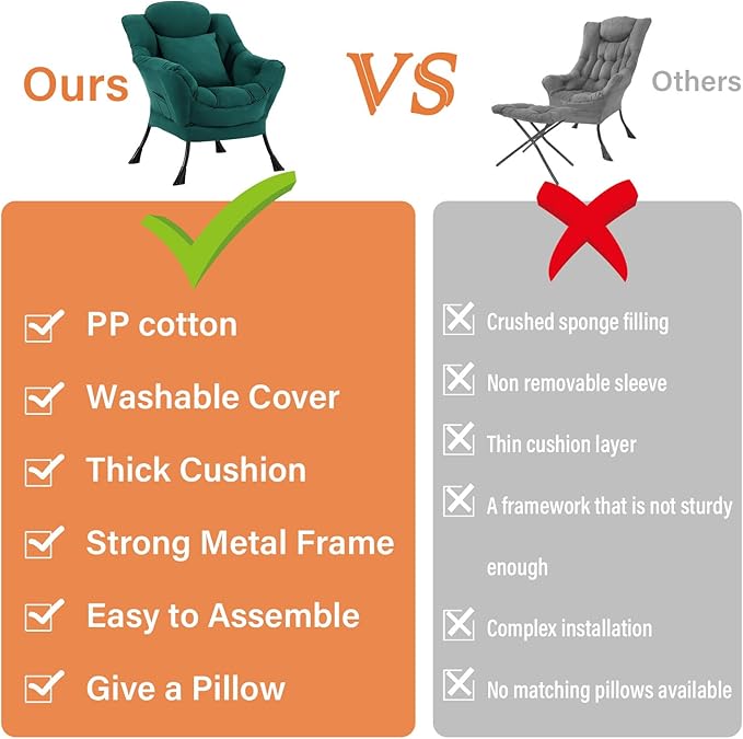 Lazy Chair for Living Room, Large Dark Green Accent Chair