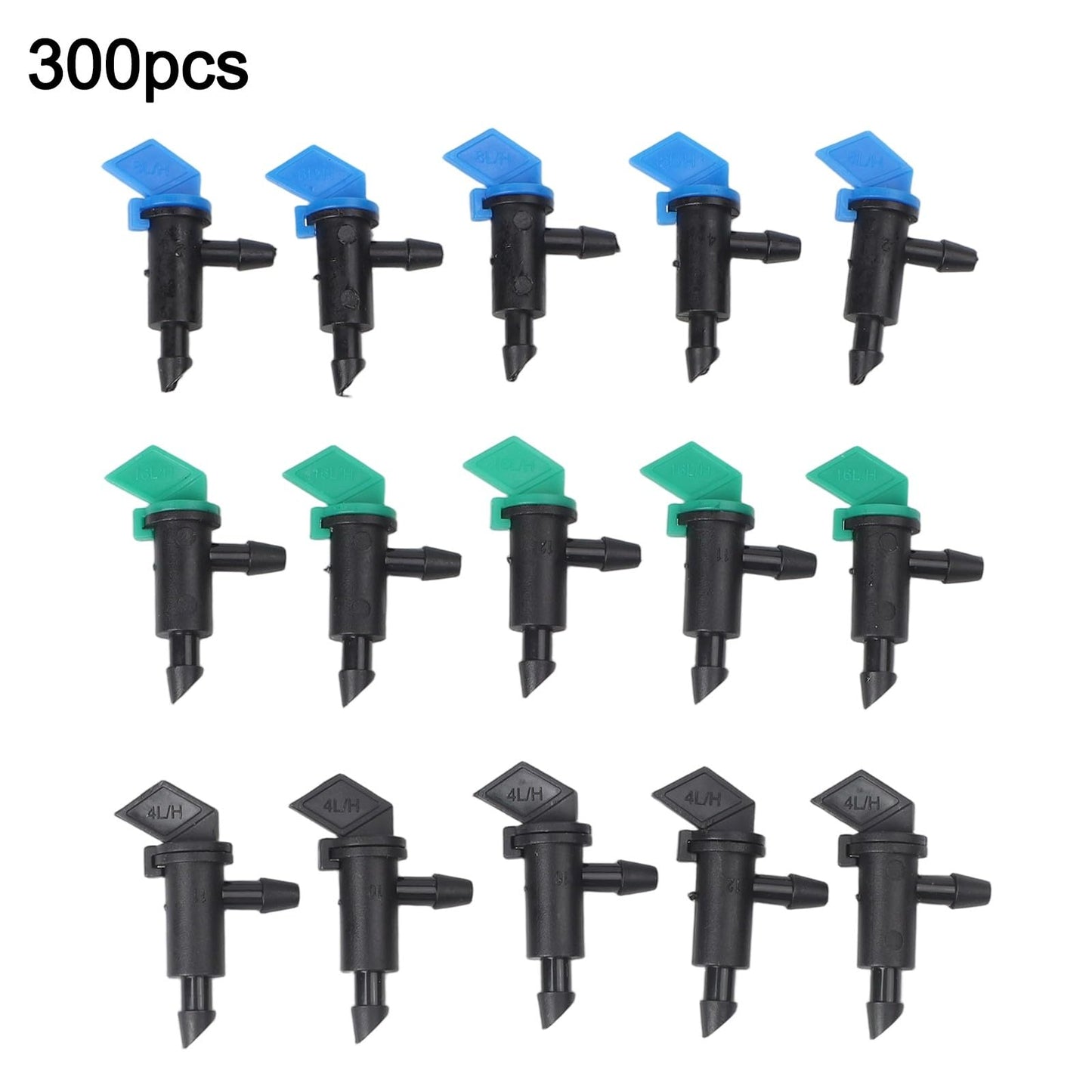 SundiooK Adjustable Flow Garden Drip Emitters, PE Plastic Irrigation Drippers with Shut-Off Valve, Fits 4/7mm Tubing for Plant Watering, 60 or 300 Packs