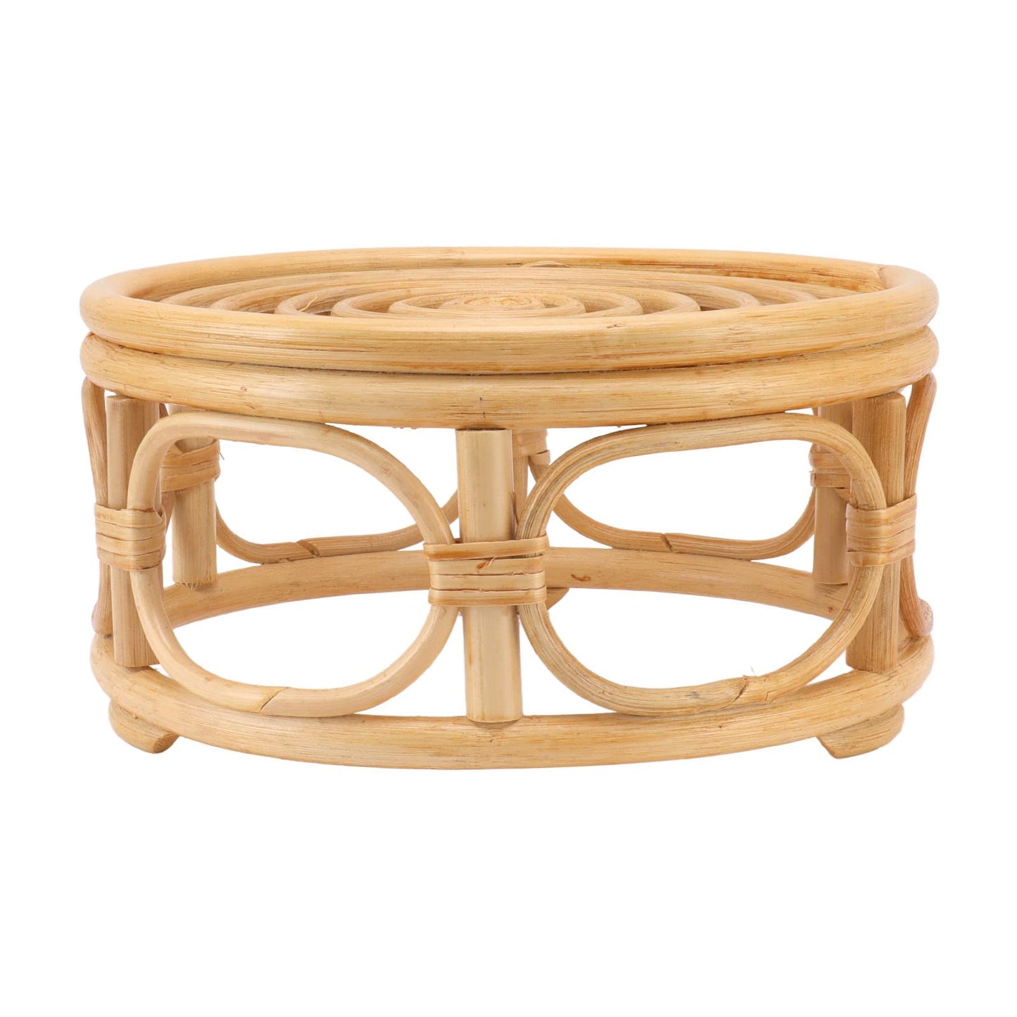 Round Plant Stand, Rattan Wicker Circle Pedestal Round Riser Plant Stand, Flower Pot Stands for Indoor Plants, Handmade Rattan Planter Stand for Home Kitchen Tabletop Decor (L)