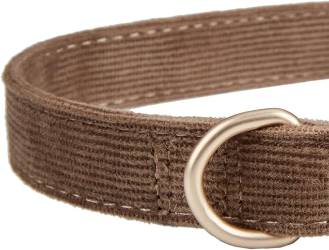 Soft Corduroy Dog Collar and Leash Set Adjustable Durable Dog Collars with Metal Buckle and Lead for Large Dogs,Brown