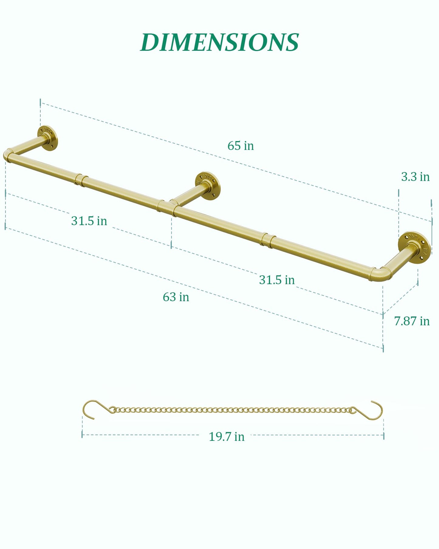 SOFITORG Plant Haning Rod, Hanging Planters for Indoor Plants with 6 Chains, Wall Plant Hanging Bar for Window Celling, 65.7 Inch, Metal Gold, Pots Not Included