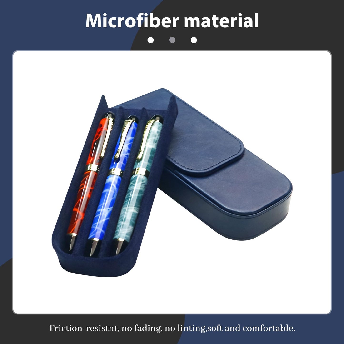 MIVLXLX PU Leather Triple Pen Case Pencil Pouch Holder for Three Fountain Ballpoint Rollerball Pens and Pencils Gift Choice for Man/Woman/Office (blue)
