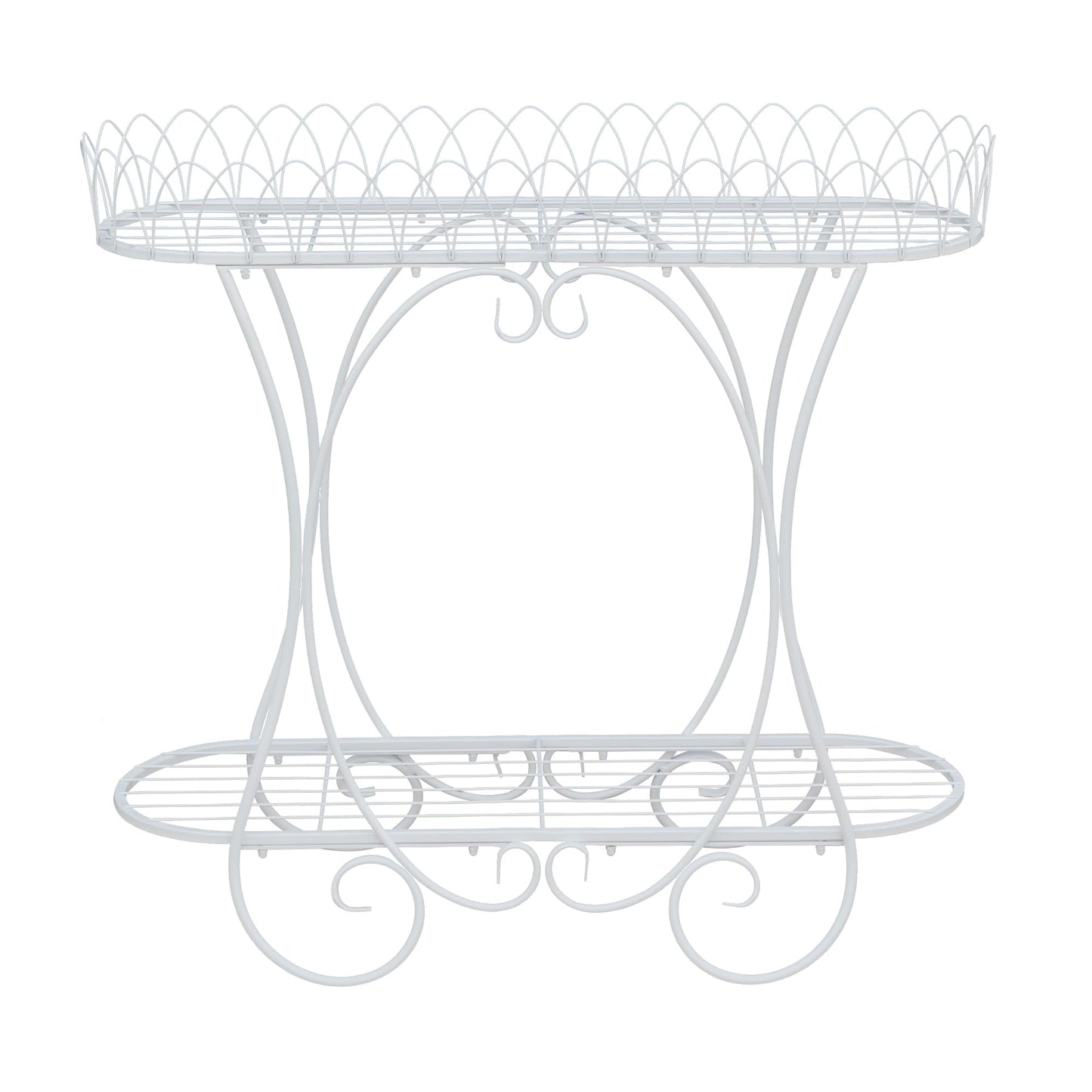 White Oval Plant Stand with Lattice Base, French Entryway Decor for Plants, Elegant Floor Flower Pot Holder Garden Decoration
