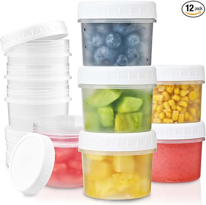 TUZAZO 12 Pack - 5 Oz Food Storage Containers with Screw Lids, Airtight Plastic Small Freezer Storage Container for Ice Cream, Overnight Oats, Snack, Soup, Portion and Meal Prep Container