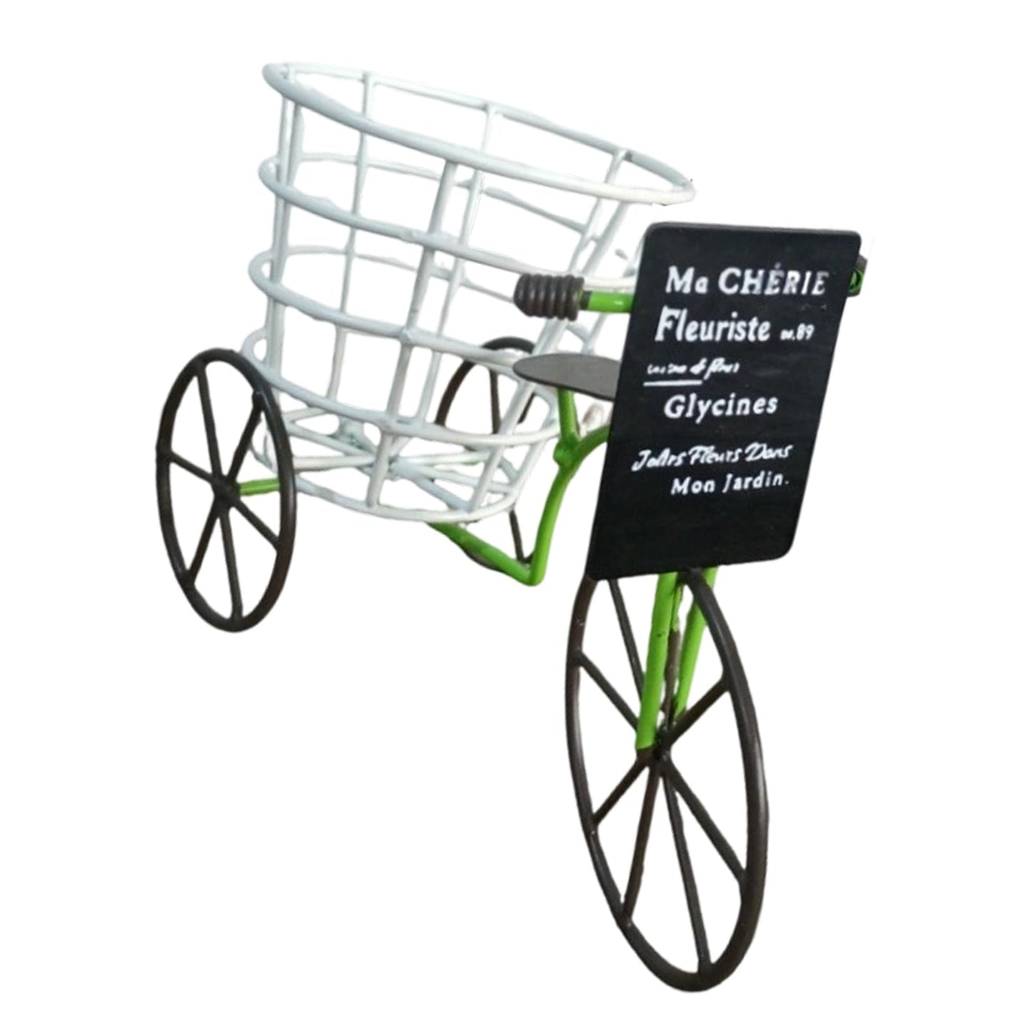 JAMIEKA Beautiful Iron Tricycle Flower Pot Holder Container with Deep Basket for Living Room Indoor Outdoor Garden Decoration