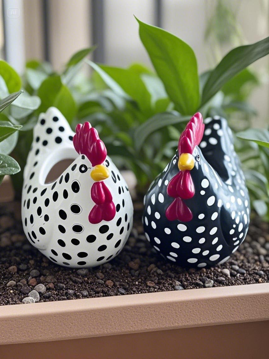 ccsxqy Hens and Chicks Planter Pot Set of 2 - Whimsical Animal Planters for Outdoor Plants, Chicken Flower Pot with Drainage & Weather-Resistant Design, Farmhouse Garden Decor for Succulents