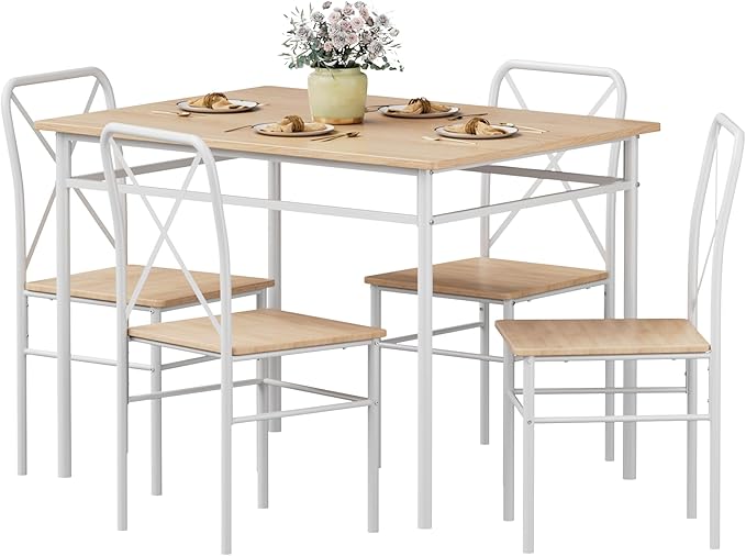 VECELO Dining Table Set for 4, 5-Piece Wood Kitchen Table