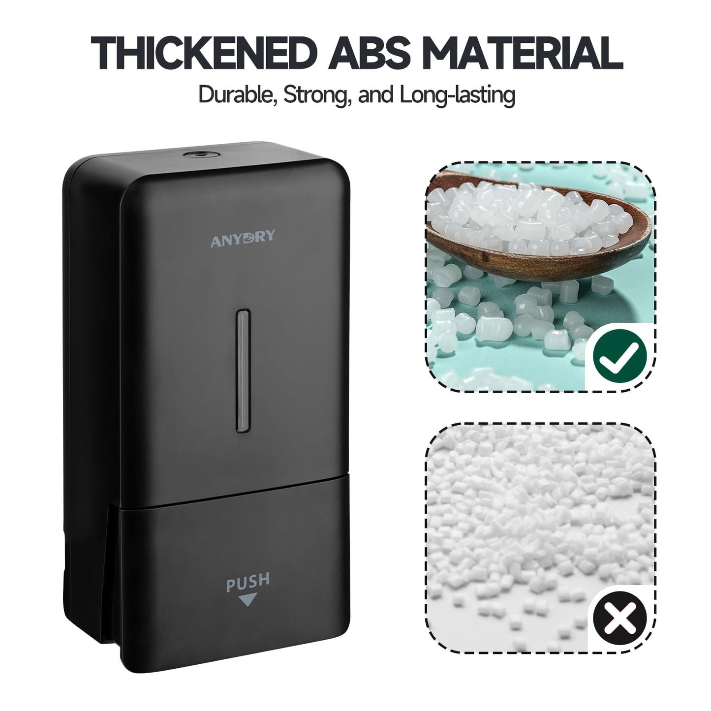 anydry 27oz (800 ml) Manual Wall Mounted Soap Dispenser, Ideal for Commercial Bathrooms Restaurants Hotels, Use with Liquid Hand Soap Shampoo, ABS Black