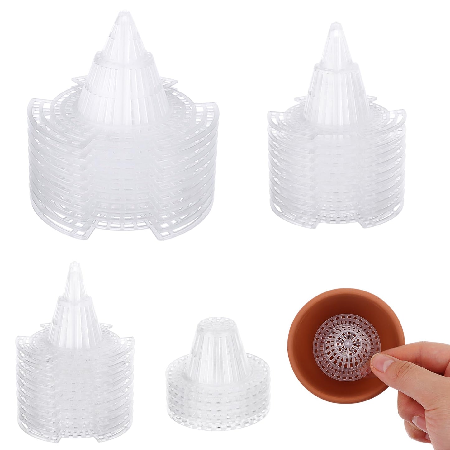 CoscosX 40 Pieces Upgraded Cone Flower Pot Hole Mesh Pad DIY Planter Bottom Grid Mat Mesh Hole Screens for Keeping Soil from Flowing- Breathable Gasket-Drainage Netting for Bonsai,4 Sizes