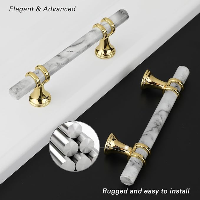Rergy Cabinet Handles Marble Drawer Pulls and Knobs, T-Bar Hardware