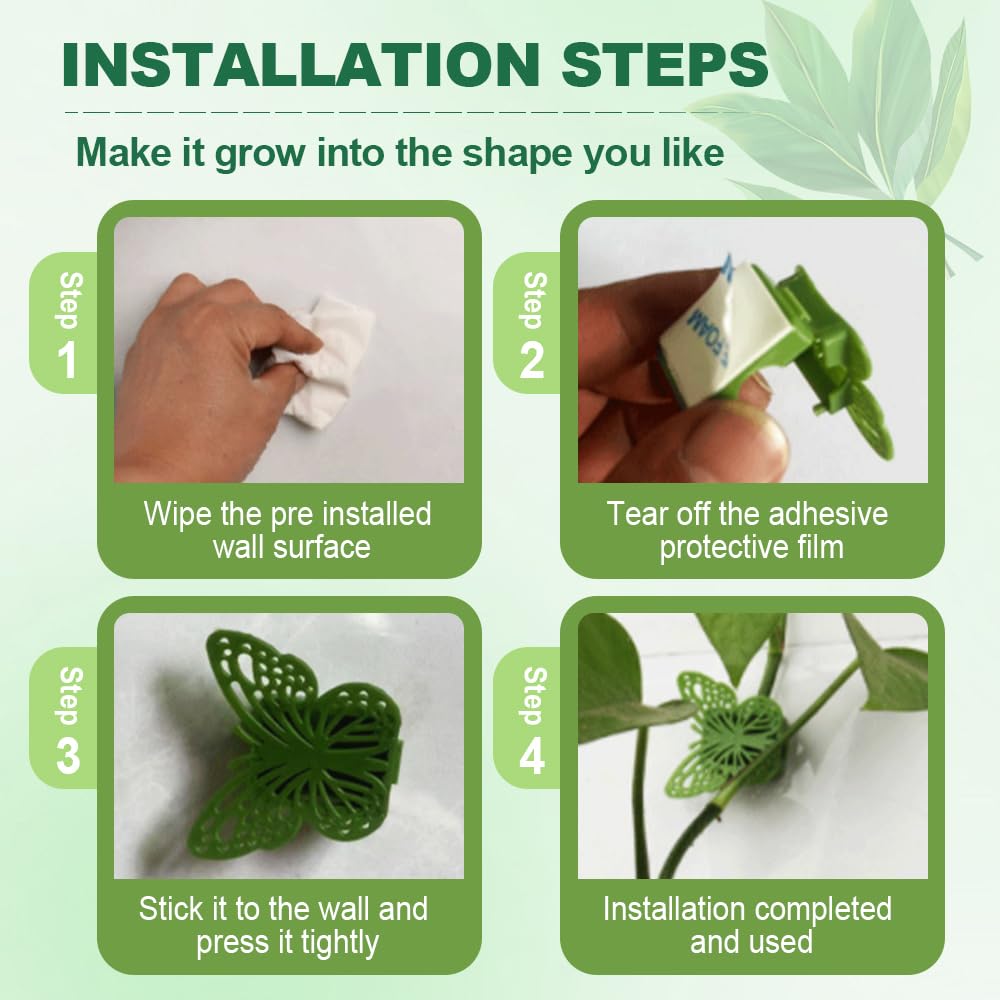 Plant Climbing Wall Fixture Clips, 2026 New Butterfly Leaf Shape Wall Plant Support Hook, Invisible Plant Support Clips Vine Traction Holders for Climbing Plants Indoor Outdoor (200 PCS, Butterfly)