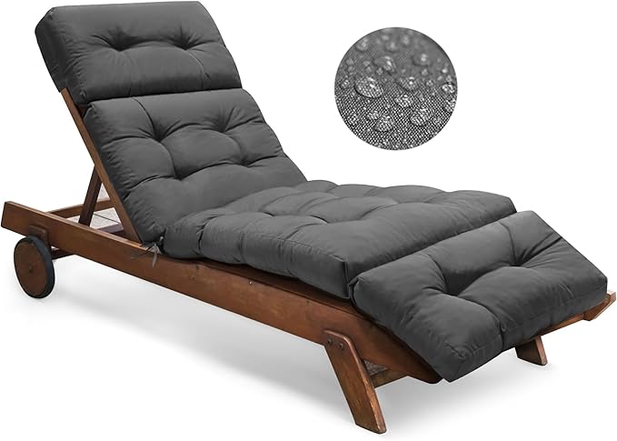 Outdoor Chaise Lounge Chair Cushion Waterproof 74.4 x 22 x 4.7 Inches Memory