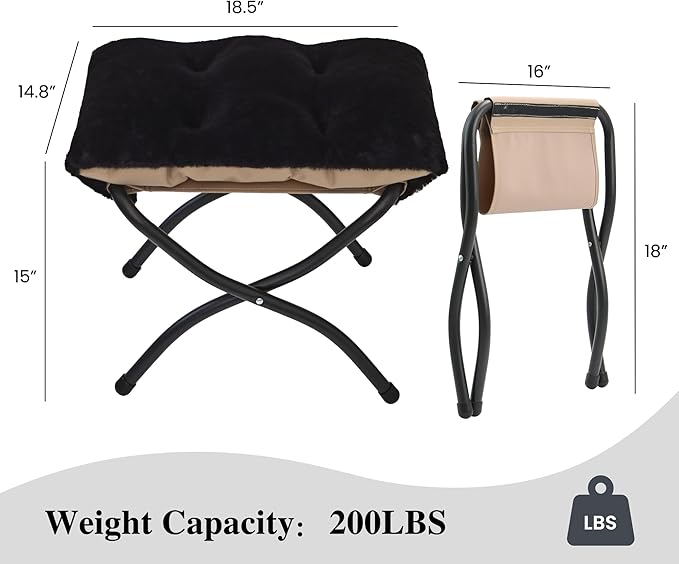 15" Folding Ottoman, Foldable Footrest Stool, Small Foot Stool