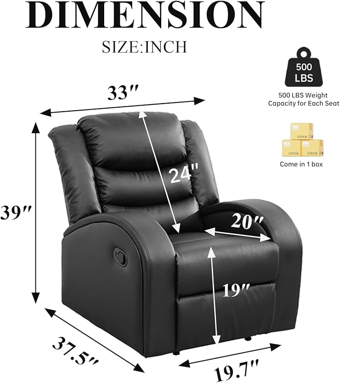 3-Piece Couch Living Room Furniture Sets, Sectional Recliner Sofa Set, Leather