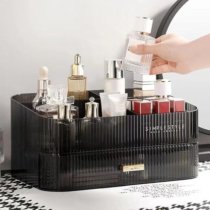 Makeup Organizer with Stackable Drawers, Bathroom Vanity Organizers and Storage, Ideal for Desk and Dresser Countertops, Great for Cosmetics, skincare, Lipsticks, Nail Care -Black