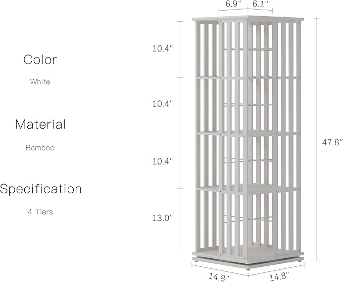YOWOS Rotating Bookshelf Tower, 360° Display Spinning Bookcase, Bamboo