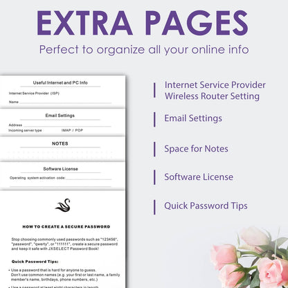 Elegant Password Book with Alphabetical Tabs - Hardcover Password Book for Internet Website Address Login - 5.2" x 7.6" Password Keeper and Organizer w/Notes Section & Back Pocket (Violet Purple)