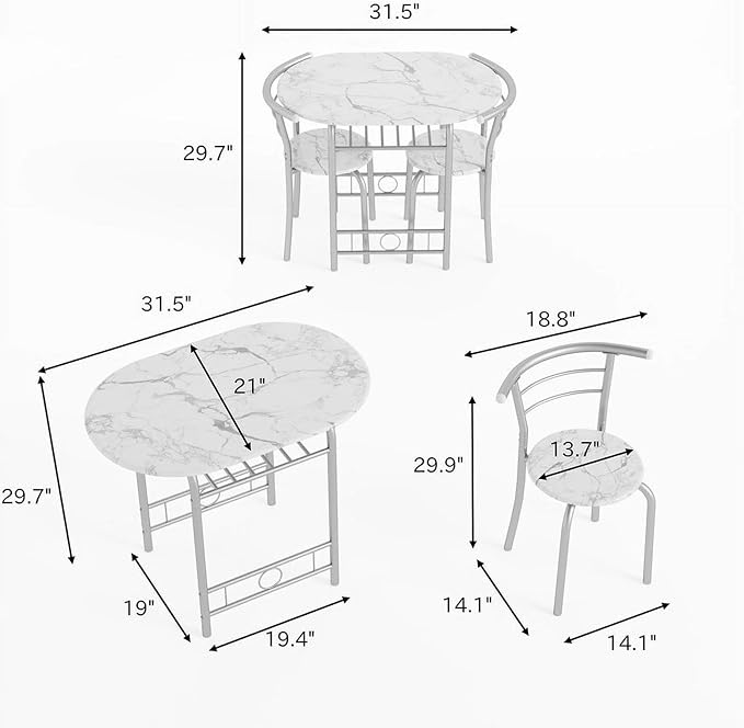 Shahoo 3-Piece Wooden Dining Table Set, Kitchen Breakfast Nook Sets