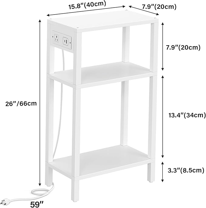 TUTOTAK Narrow Side Table with Charging Station, Small End Table with USB Ports
