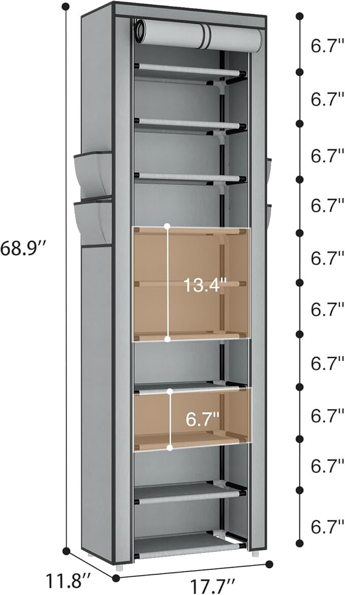 ROJASOP Shoe Rack with Covers 10 Tier Large Shoe Organizer Tall Shoe Closet