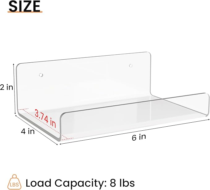 upsimples 6 Pack 6x4 Inches Acrylic Small Shelves, Floating Shelves