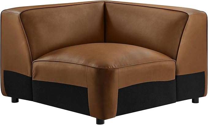 Modway Auren Vegan Leather Corner Modular Chair in Coffee