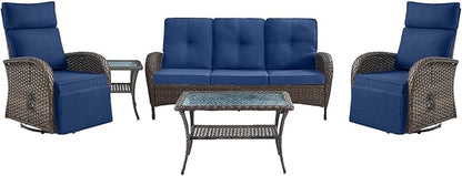 Belord 5 Piece Patio Furniture Set with Swivel Recliner Chair - Outdoor Patio Couch Set, Chaise Lounge Chair Outdoor with Adjustable Backrest and Footrest and Coffee Table for Casual Gathering