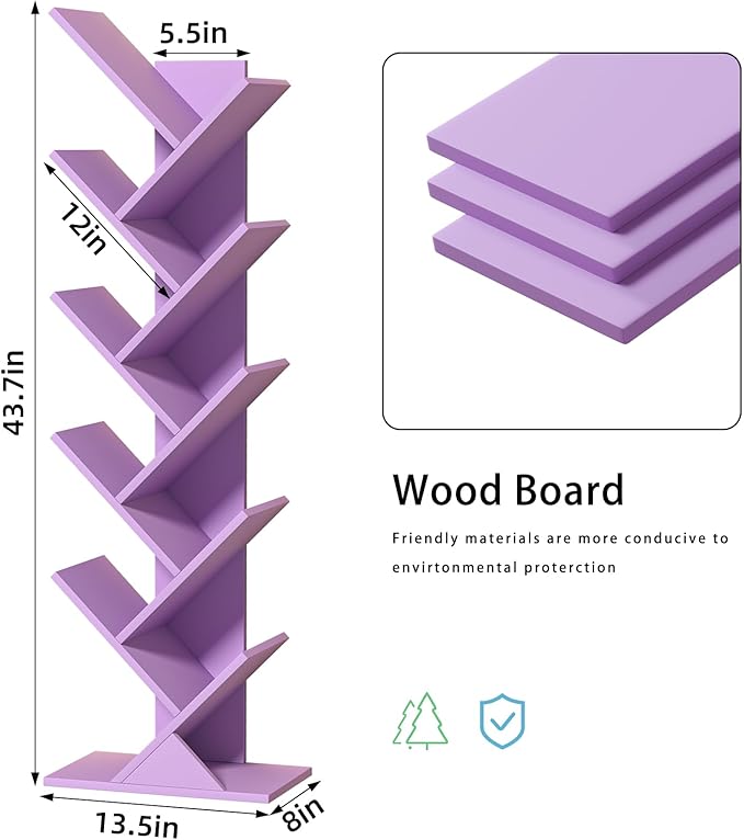 10 Tier Tree Book Shelf, Floor Standing Wood Bookshelf