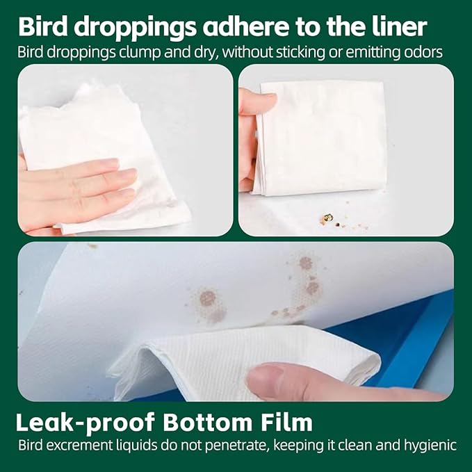 MANON ROSA Bird Cage Liner Papers,100pcs Disposable Non-Woven Parrort Cage Liner, Precut Absorbent Leakproof Bird Carrier Cleaning Birdcage Accessories (Rectangular (13.4''L×10.6''W))