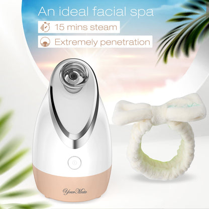 YourMate Facial Steamer Nano Ionic Face Steamer, Adjustable Nozzle with Aromatherapy Warm Mist for Sinuses Moisturizing Humidifier Unclogs Pores, Homeuse Vaporizador Facial (White)