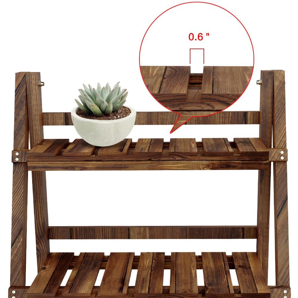 Yaheetech Folding Plant Stand Wooden Foldable Plant Shelf 3-Tier Flower Pot Stand Plants Display Shelf Rack Ladder Garden Indoors Outdoors 23.6 x 15 x 36.6in