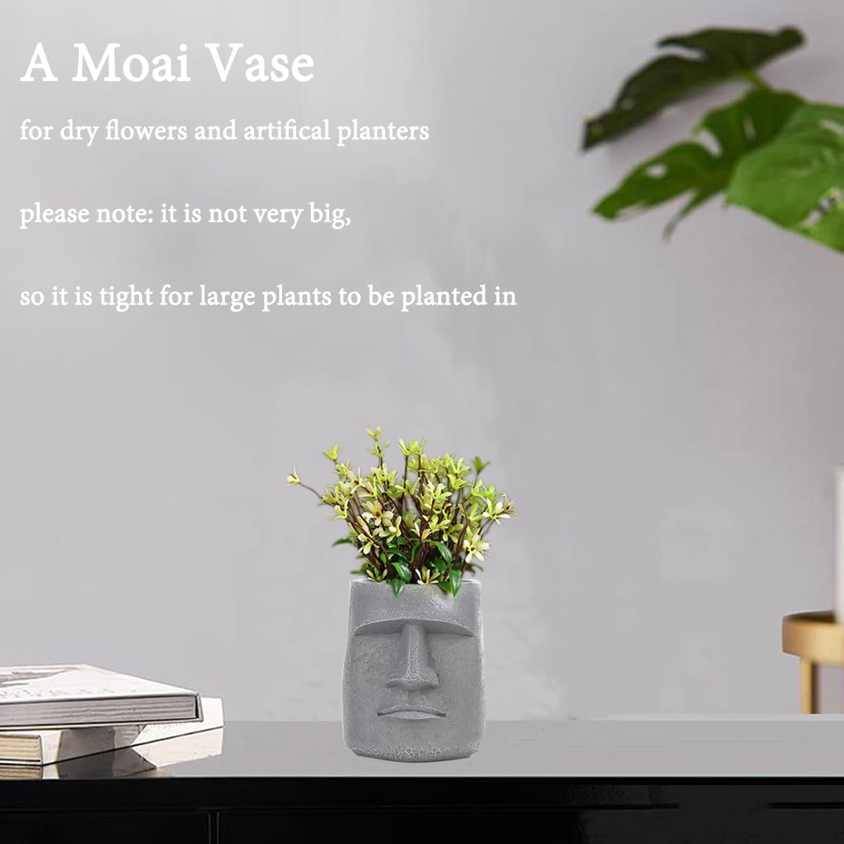 Lifexquisiter Easter Island Moai Head Succulent Planter Pot, Human Face Flower Pot for Desktop Home Decor, Cool Moai Figurines Pen and Brush Holder, Grey
