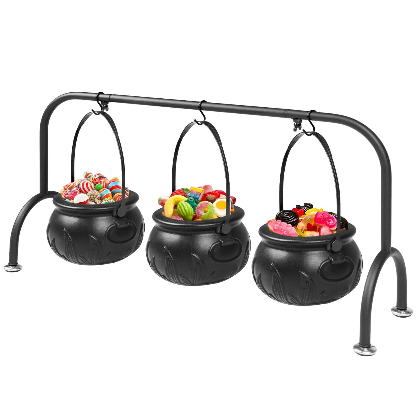 Kendane Easter Decorations Indoor,Set of 3 Witches Cauldron Candy Serving Bowls on Rack, Party Decorations,Black Plastic Candy Cauldron for Table Decor,Easter Candy for Kids