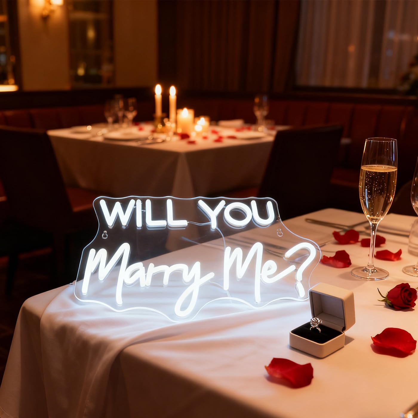 QiaoFei Led Will You Marry Me Neon Sign Word/Letters USB with Dimmer Switch Neon Lights for Room Decor Wedding Engagement Wall Hanging Decoration (Warm white)