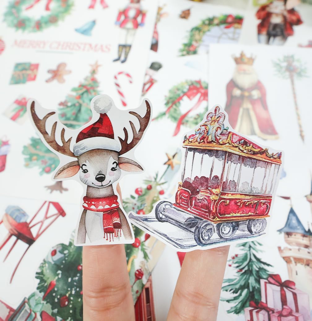 20 Sheets Pre-Cut Christmas Stickers for Scrapbooking, Bullet Journaling, Card Making & Planners - Xmas Sticker Book with Festive Holiday Designs, Self-Adhesive Scrapbook & Junk Journal Supplies