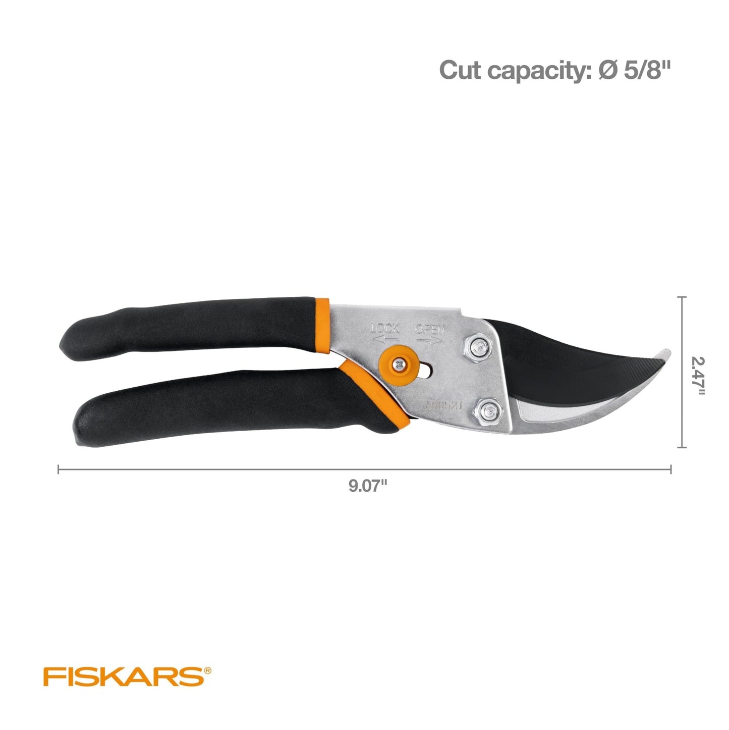Fiskars Bypass Pruning Shears, 5/8" Cut Capacity Gardening Scissors, Self-Cleaning Sap Groove Prevents Sticking, Non-Slip Grip for Cutting Stems & Branches, Sharp Steel Blades w/ Low-Friction Coating